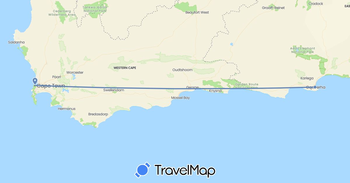 TravelMap itinerary: driving, cycling in South Africa (Africa)